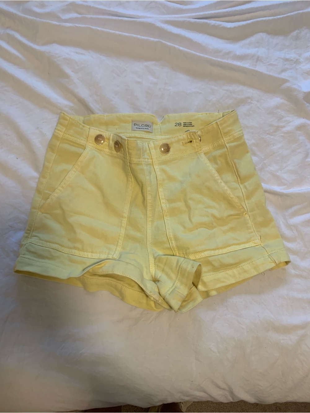 Pilcro Pale Yellow High-Waist Utility Shorts